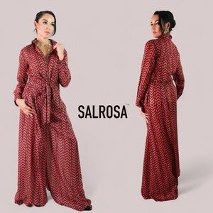 SAL ROSA PRINTED PINK BROWN SHIMMER STRIPE PALAZZO PANTS TOP OUTFIT SET SZ L